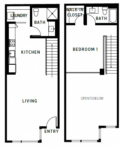 Floor plan for 1 bed, 2 baths, 1362 sqft